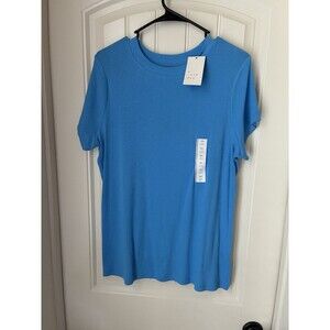 A New Day Women's XXL  T-Shirt Blue Short Sleeve Ribbed New